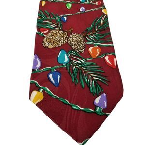 Feraud Mens Tie Christmas Pinecone Lights 100% Silk Made in The USA Holiday
